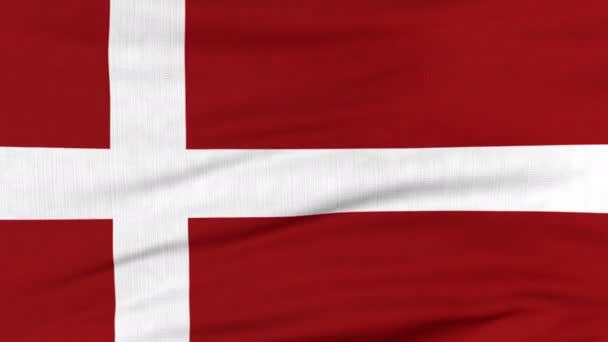 Rüzgarda dalgadalga dolaşan Danimarka ulusal bayrağı — Stok video