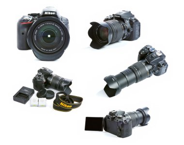 Images set of Nikon D5300 DSLR Camera Set with Zoom Sigma Lens, clipart
