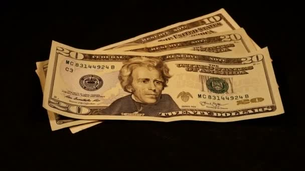 Nakit para dolar faturaları banknotlar yavaş yavaş iplik — Stok video