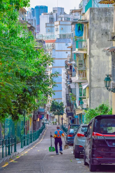 Macau China Abril 2020 Vista Para Rua Urbana Com Edifícios — Fotografia de Stock