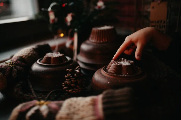 Close Van Zelfgemaakte Chocolade Snoepjes Stockfoto