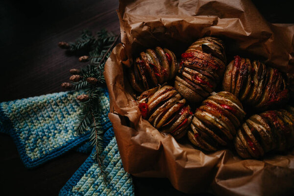 Close Grilled Potatoes Vegetables Stock Photo