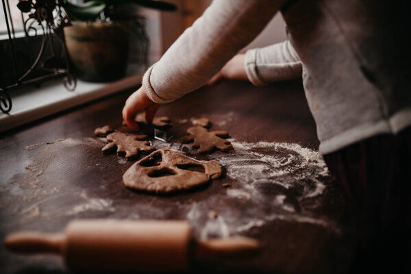 Close Homemade Gingerbread Cooking Process Wooden Table Royalty Free Stock Images