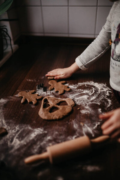 Close Homemade Gingerbread Cooking Process Wooden Table Stock Image