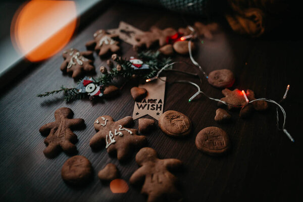 Tasty Homemade Gingerbread Wooden Table Royalty Free Stock Images