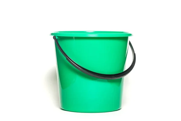 Balde Cozinha Plástico Redondo Verde Brilhante Para Água Lixo Isolado — Fotografia de Stock
