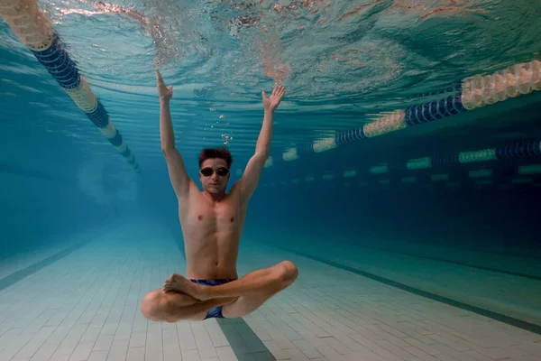 Underwater Yoga Pool Meditation Relaxation Pose Stock Picture