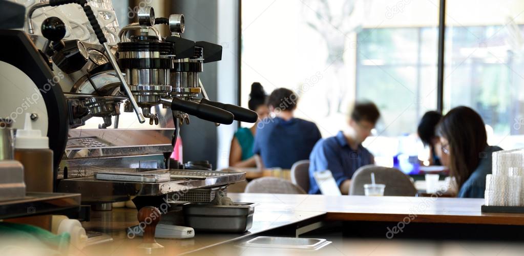 Espresso Machine in a Busy Coffee Shop