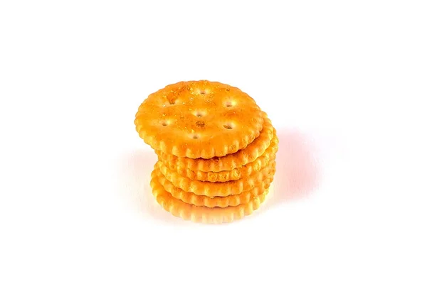 Een Witte Achtergrond Geïsoleerd Liggen Een Paar Koekjes — Stockfoto