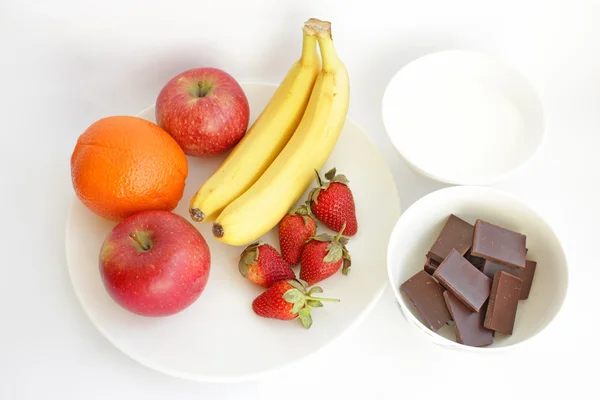 Fondue de ciocolată cu ingrediente din fructe — Fotografie, imagine de stoc