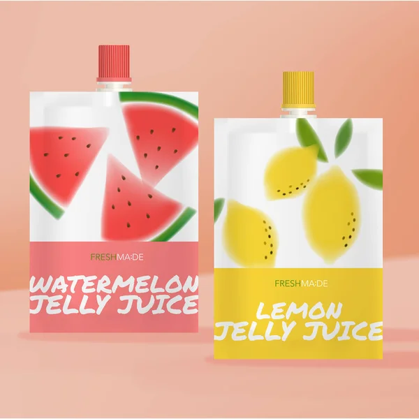 Bolsa Gelatina Jugo Sandía Limonada Vectorial Paquete Bolsitas Ilustración — Archivo Imágenes Vectoriales