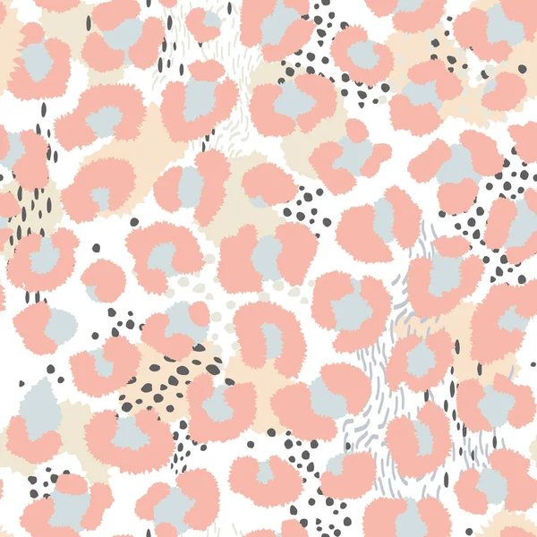 Vektör Minimum Pastel Leopar ve Soyut Kusursuz Desen, Bej, Pembe ve Açık Mavi.