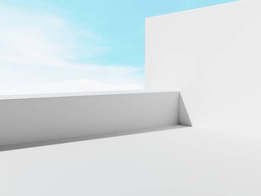 Güzellik, Sağlık ve Tıbbi Ürünler İçin 3D Saf Beyaz Asgari Mimari Skyline Ürün Görünümü.