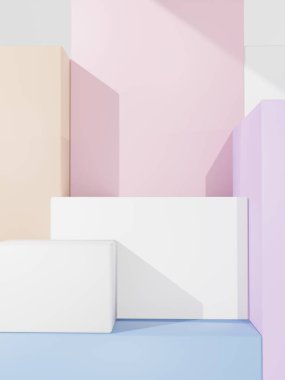 3D Renklendirme Çoklu Pastel Renkleri Minimum Geometrik Ürün Görünüm Arkaplanı Güzellik, Kozmetik Ürünleri ve Cilt Ürünleri Platformu.