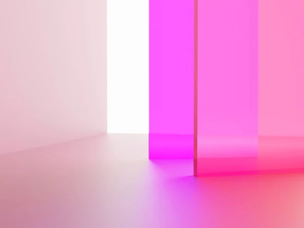 렌더링 스튜디오 Vibrant Neon Pink Transparent Acrylic Board Overcoling Background — 스톡 사진