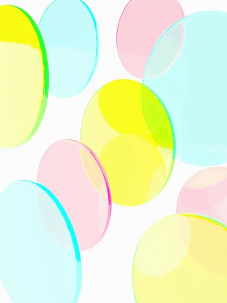 Rendering Neon Pink Blue Yellow Circle Plates Reflecting Sunlight Abstract — Stock Photo, Image