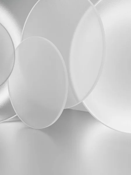 3D渲染软光和半透明的圆形面板重叠的产品显示背景的Skincare或医疗产品 简单的马特 怀特和格雷 — 图库照片