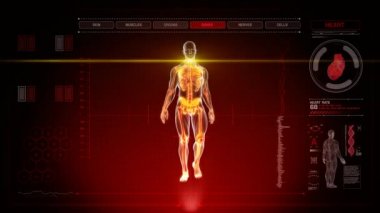 Kırmızı arka plan ile tıbbi tanı fütüristik insan anatomisi
