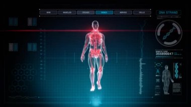 Mavi arka plan ile tıbbi tanı fütüristik insan anatomisi