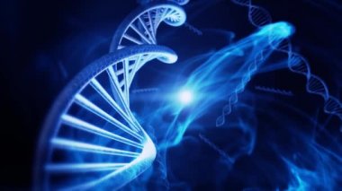 Aşırı - 3d animasyon yakından ile ağır çekimde mavi Dna iplik eğirme