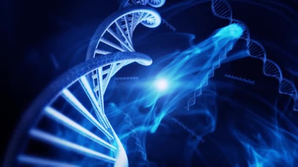 Blue DNA Strand обертається в повільному русі з крайньою крупним планом - 3D Анімація — стокове відео