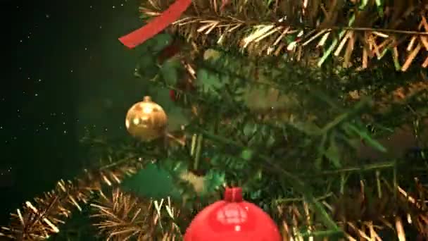Animación de introducción del árbol de Navidad con hermosas decoraciones y lugar para títulos — Vídeos de Stock