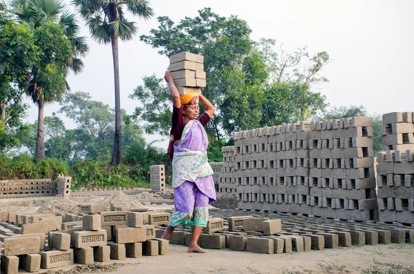 Hooghly bölgesindeki bir tuğla fırınının resmi. Yetişkin işçiler fırındaki çiğ tuğlaları pişirmek için çok çalışıyorlar..