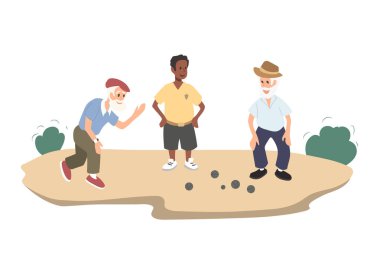 Petanque oynayan yaşlı insanlar. Büyükbaba oynuyor. 