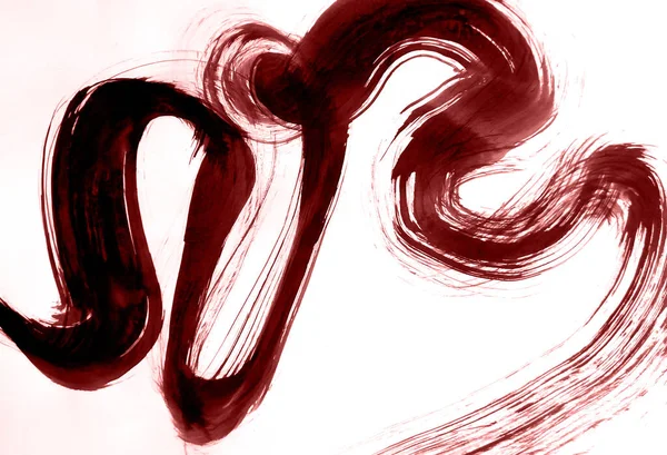Path of reflection on the sheet format with a wide brush. Calligraphy with wide ink brush on format. Abstraction profit balance. Silhouette of a snake preparing to jump