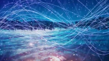 Enerjiyi gevşet. Parlak parçacıklardan oluşan bir akım. Parlak parçacıklardan oluşan bir akım. Işık efektleri hareket ediyor ve soyut tarzda esnek çizgiler çiziyor. kar enerjisi meditasyonu