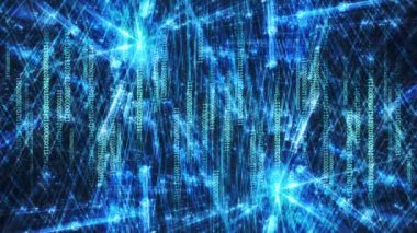şehir enerjisi siber ışıldayan parçacıklardan oluşan bir akımı korur, ışık saçan parçacıklardan oluşan bir akım. Işık efektleri hareket ediyor ve soyut tarzda esnek çizgiler çiziyor. kar enerjisi meditasyonu