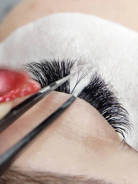 Lash Extensions Macro Blue Eye Top View — Stock Photo, Image