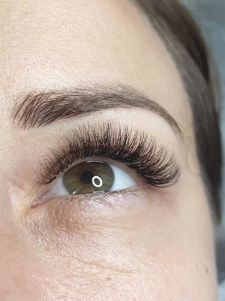 Lash extensions in beauty salon  macro eye