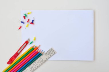 school office and colorful equipmentfor notes and painting copy pace