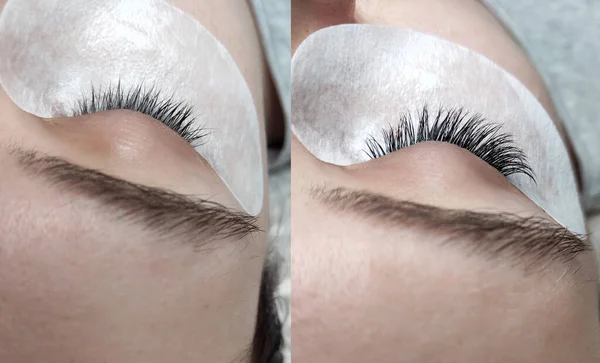 lash extension in beauty salon macro eye top view