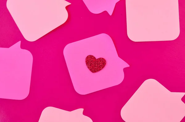 Adesivos Mensagem Rosa Com Espaço Cópia Coração Vermelho — Fotografia de Stock