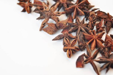 Beyaz arka planda Aromatik anason yıldızları. Yüksek kalite fotoğraf