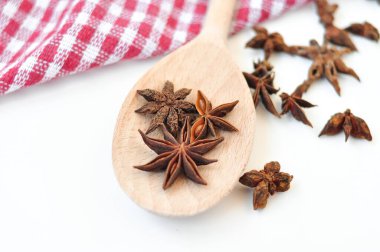 Tarçın çubukları ve kaşıkta anason yıldızları