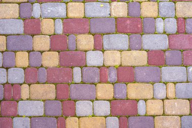 Arkaplan dokusu, asfaltlı sokak. Kaya taşları. Stone Caddesi kaldırım taşları. Asma tuğlalar.