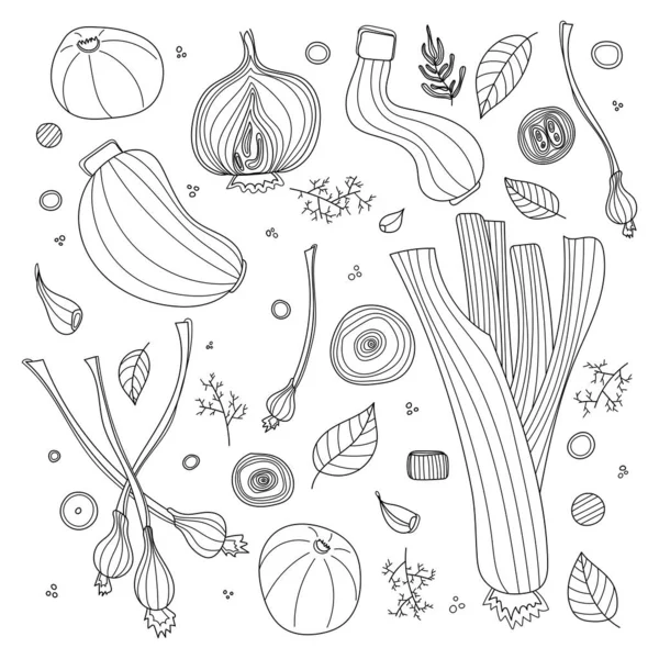 Gemüsevektorillustration Skandinavischen Stil Lineare Grafik Gemüse Hintergrund Gesunde Ernährung Isoliert — Stockvektor