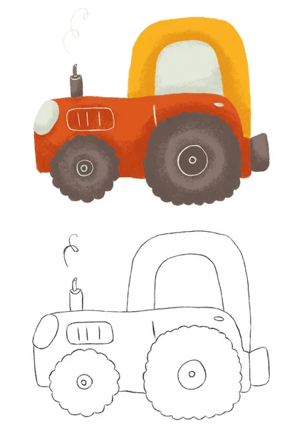 Cartoon Kids Crane Truck Outline Construction Machine Coloring Page Educational — Stock Photo, Image