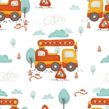 Ağaçları, gökyüzü, beton karıştırıcısı, ezilmiş taş, beton duvar, beyaz arka planda izole edilmiş çocuklar için işaret levhası vb. Kendi tasarımın için mükemmel.