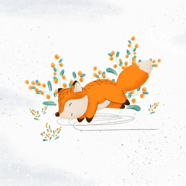 Composition of cute fox illustration. Cartoon fox perfect for your own design. Can use in textile, wrapping paper, fabric, party, print and etc.