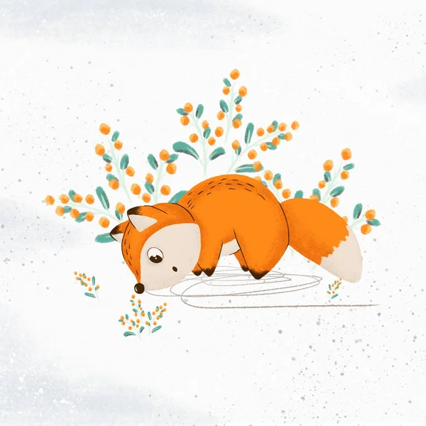 Composition of cute fox illustration. Cartoon fox perfect for your own design. Can use in textile, wrapping paper, fabric, party, print and etc.