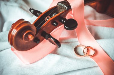 Wedding rings and violin clipart