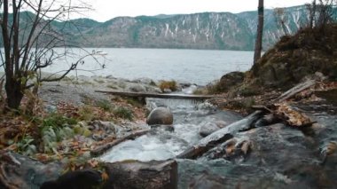 Buz sarkıtları creek Altay Cumhuriyeti (Rusya, Sibirya)