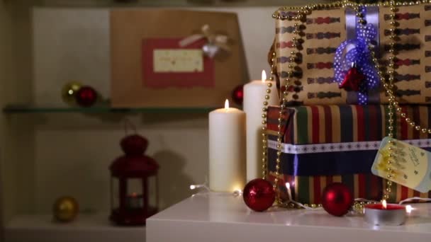 Regalos de Navidad con luces — Vídeo de stock