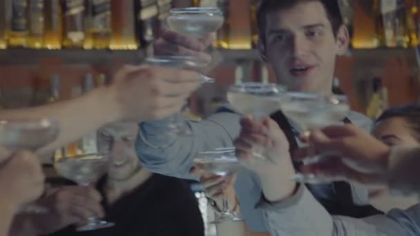 People drink champagne in the bar — Stock Video