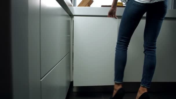 Mujer toma una sartén — Vídeo de stock