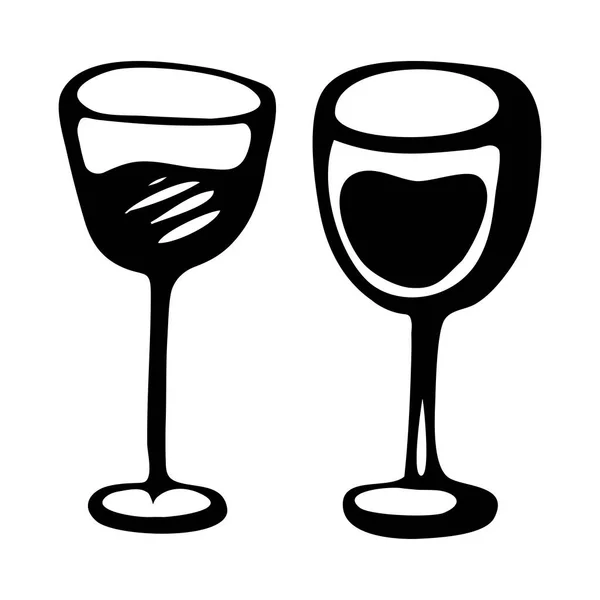 Vector set of two doodle wine glasses, alcohol, line, picture, sketch. — Stock Vector